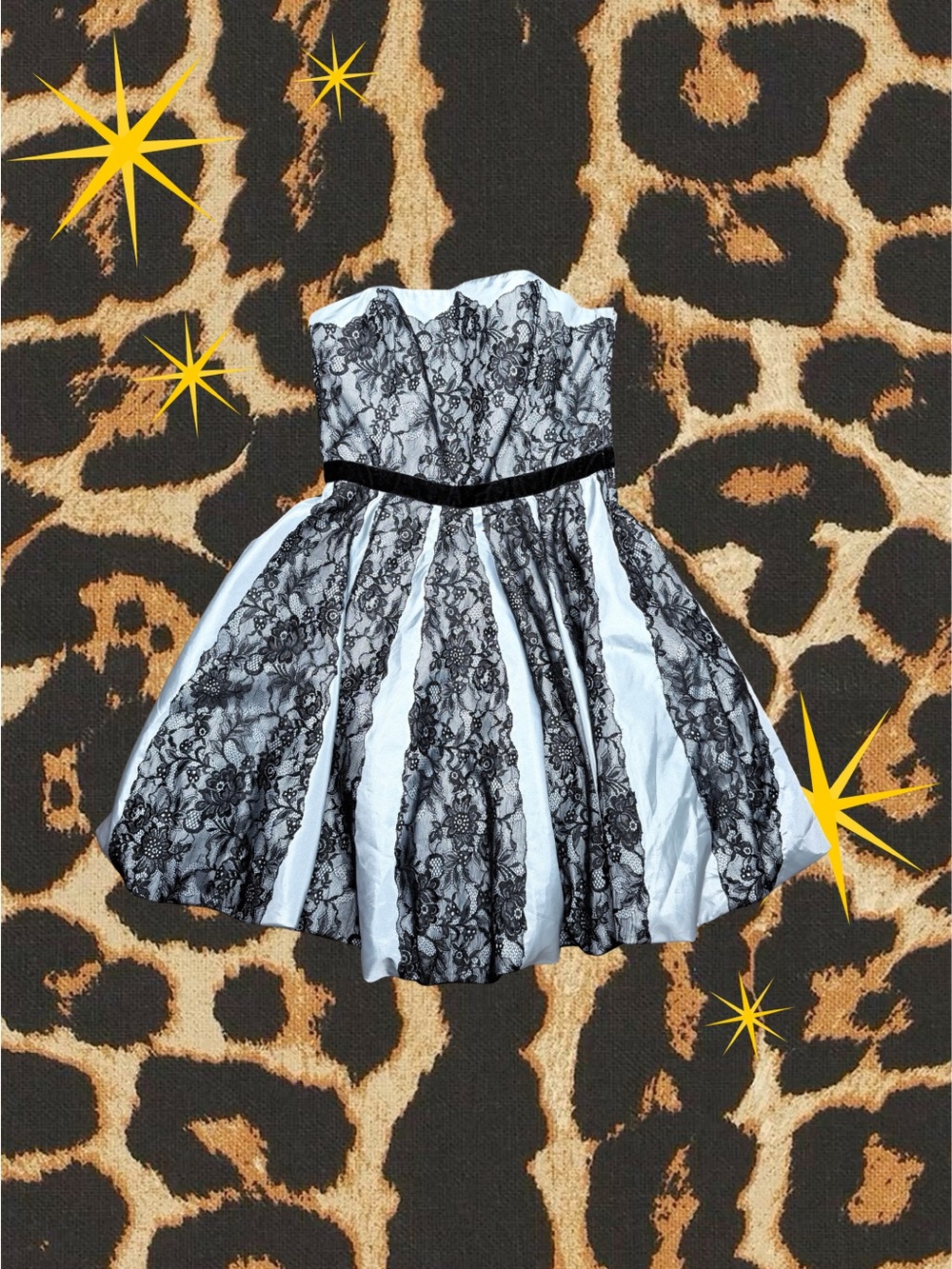 BETSEY JOHNSON | Vintage Y2K Evening Sky Blue/Black Lace Party Dress | 8